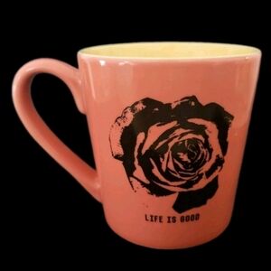 Life Is Good Orange Black Rose Coffee Mug Cup Do What You Love Biker Roses Goth